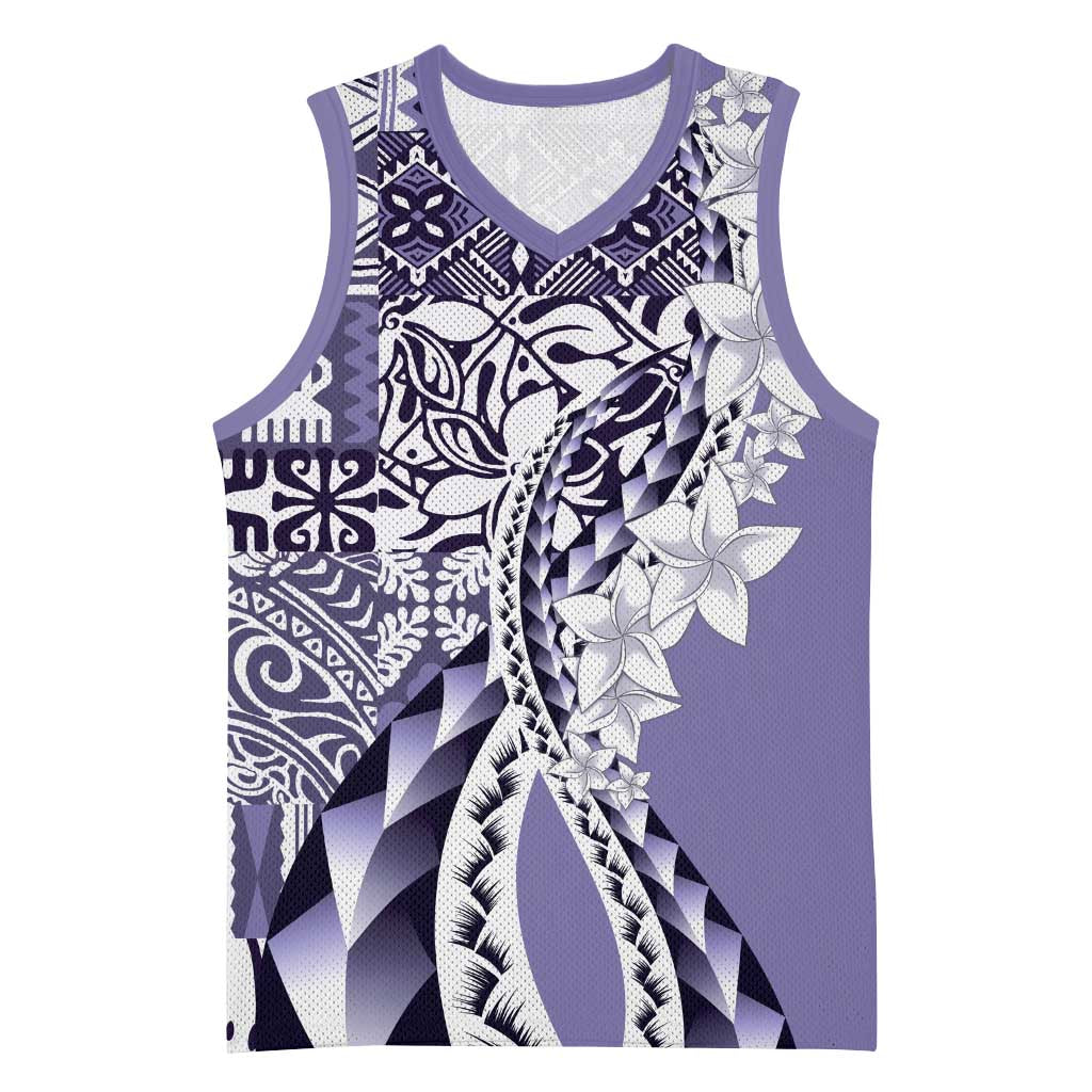 Aloha Vintage Plumeria Hawaiian Tapa Pattern Basketball Jersey Purple Hawaiian Tapa Pattern LT9 Unisex Purple - Polynesian Pride