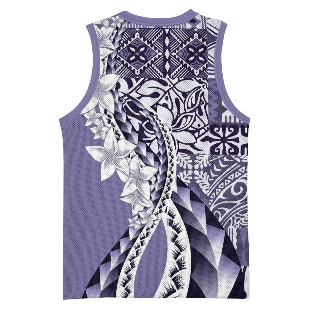 Aloha Vintage Plumeria Hawaiian Tapa Pattern Basketball Jersey Purple Hawaiian Tapa Pattern LT9 - Polynesian Pride