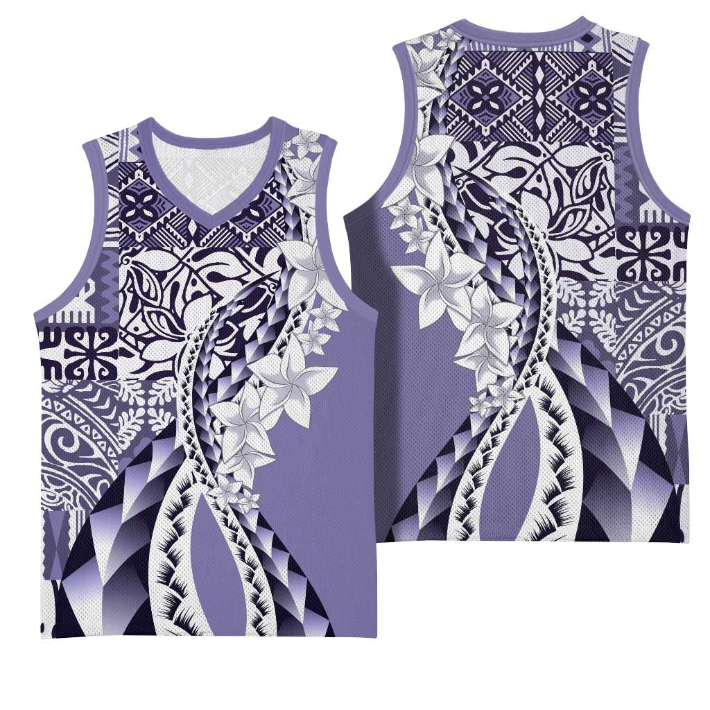 Aloha Vintage Plumeria Hawaiian Tapa Pattern Basketball Jersey Purple Hawaiian Tapa Pattern LT9 - Polynesian Pride