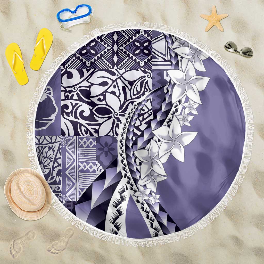 Aloha Vintage Plumeria Hawaiian Tapa Pattern Beach Blanket Purple Hawaiian Tapa Pattern LT9 One Size 150cm Purple - Polynesian Pride