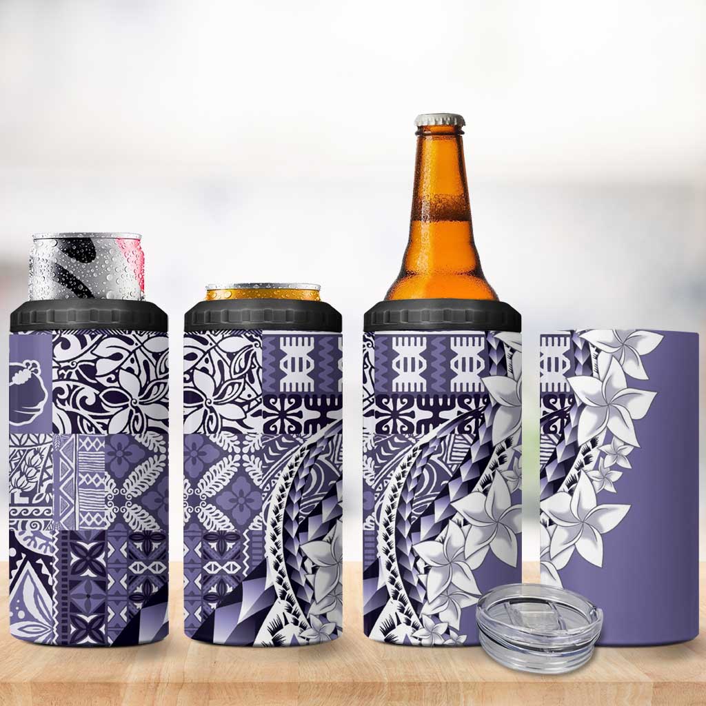 Aloha Vintage Plumeria Hawaiian Tapa Pattern 4 in 1 Can Cooler Tumbler Purple Hawaiian Tapa Pattern - Polynesian Pride