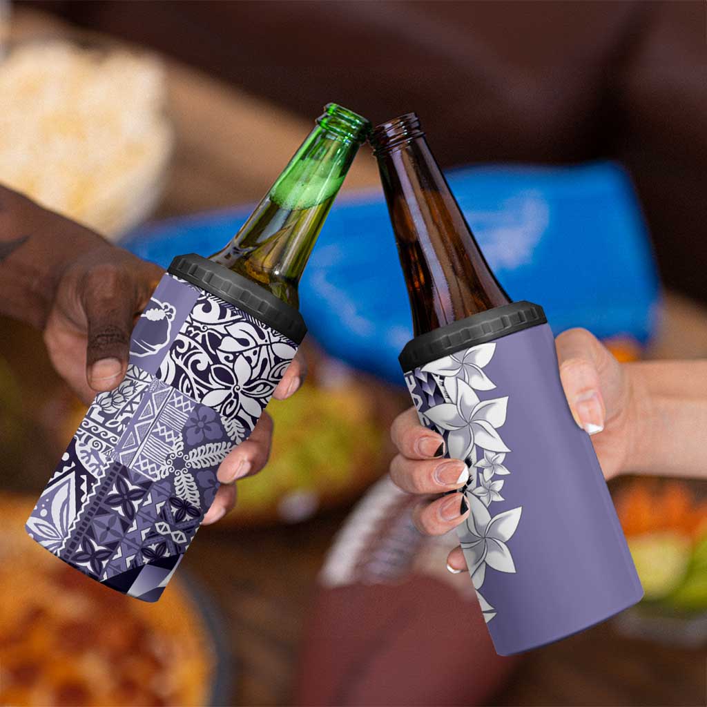 Aloha Vintage Plumeria Hawaiian Tapa Pattern 4 in 1 Can Cooler Tumbler Purple Hawaiian Tapa Pattern - Polynesian Pride