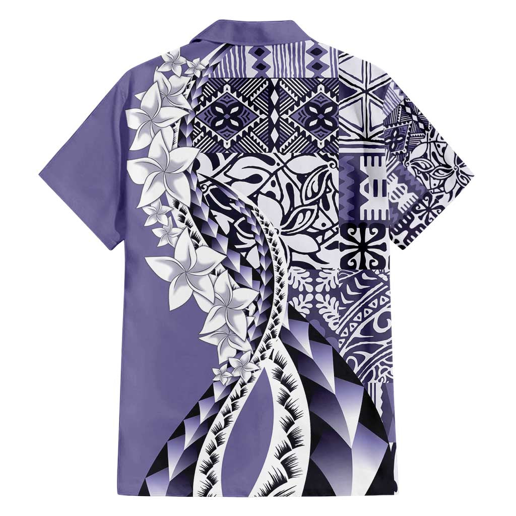 Aloha Vintage Plumeria Hawaiian Tapa Pattern Family Matching Long Sleeve Bodycon Dress and Hawaiian Shirt Purple Hawaiian Tapa Pattern - Polynesian Pride