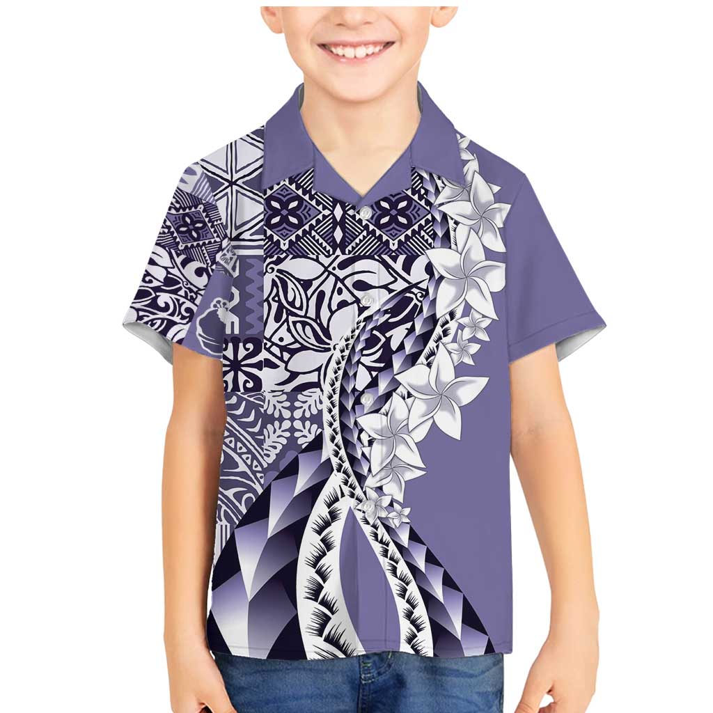 Aloha Vintage Plumeria Hawaiian Tapa Pattern Family Matching Mermaid Dress and Hawaiian Shirt Purple Hawaiian Tapa Pattern - Polynesian Pride