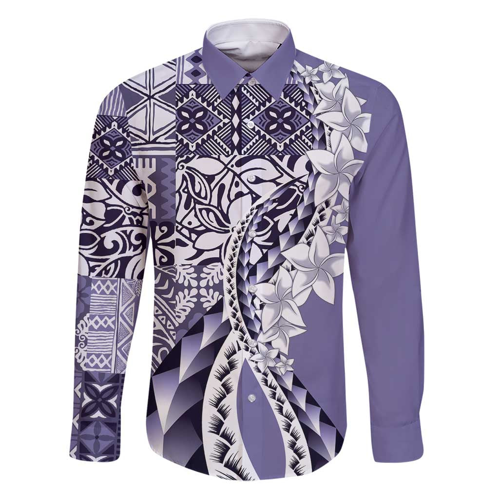 Aloha Vintage Plumeria Hawaiian Tapa Pattern Family Matching Off Shoulder Short Dress and Hawaiian Shirt Purple Hawaiian Tapa Pattern - Polynesian Pride