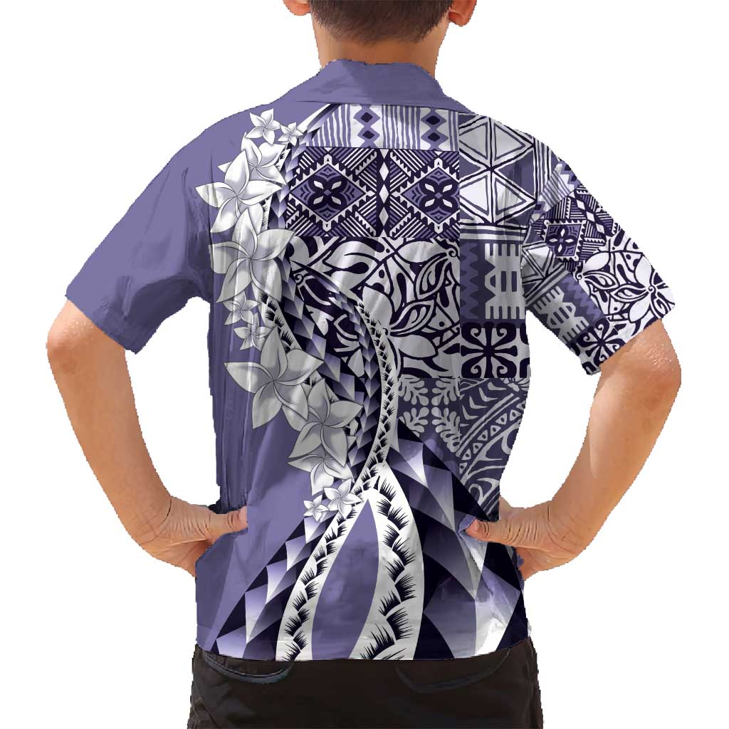 Aloha Vintage Plumeria Hawaiian Tapa Pattern Family Matching Puletasi and Hawaiian Shirt Purple Hawaiian Tapa Pattern LT9 - Polynesian Pride