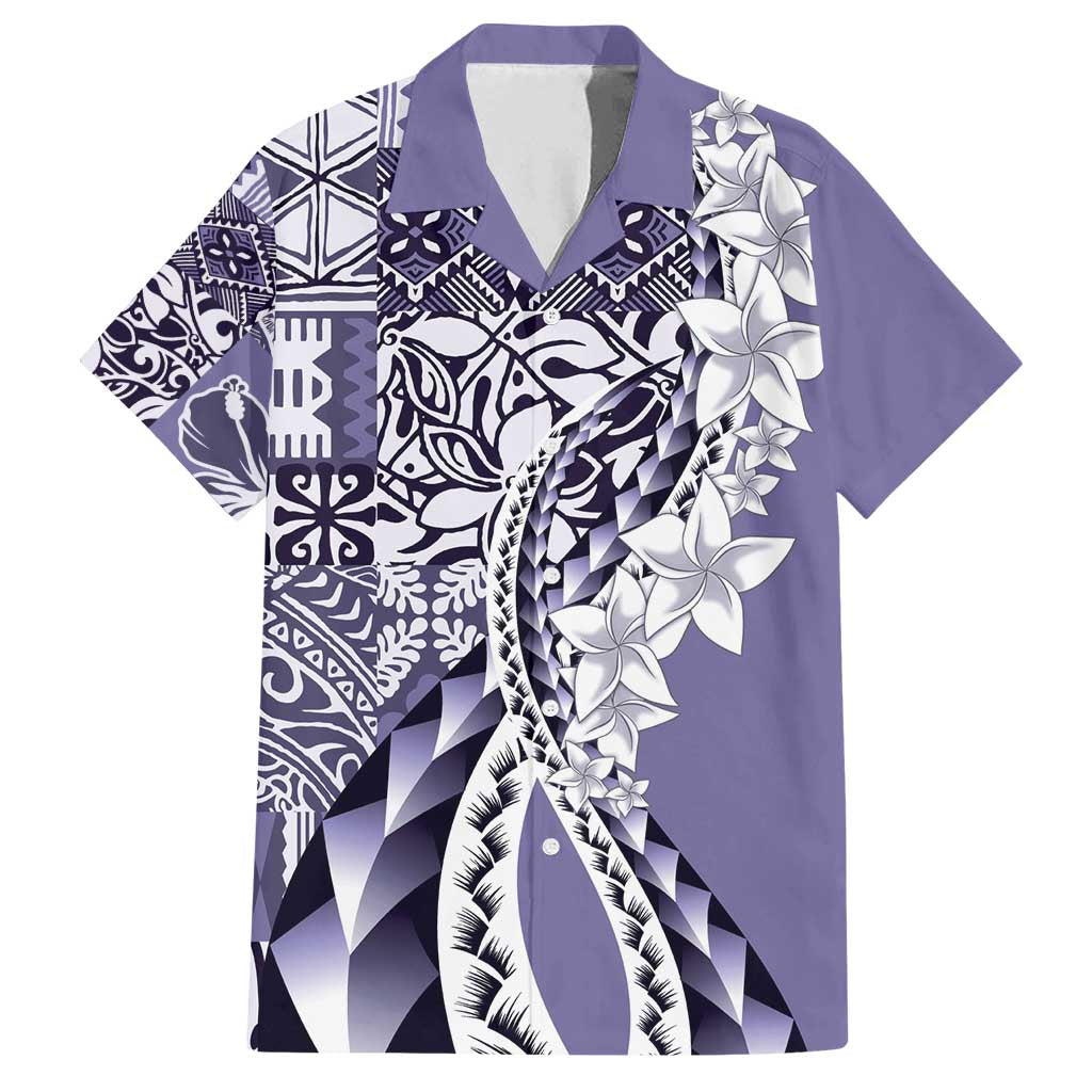 Aloha Vintage Plumeria Hawaiian Tapa Pattern Family Matching Puletasi and Hawaiian Shirt Purple Hawaiian Tapa Pattern LT9 Dad's Shirt - Short Sleeve Purple - Polynesian Pride