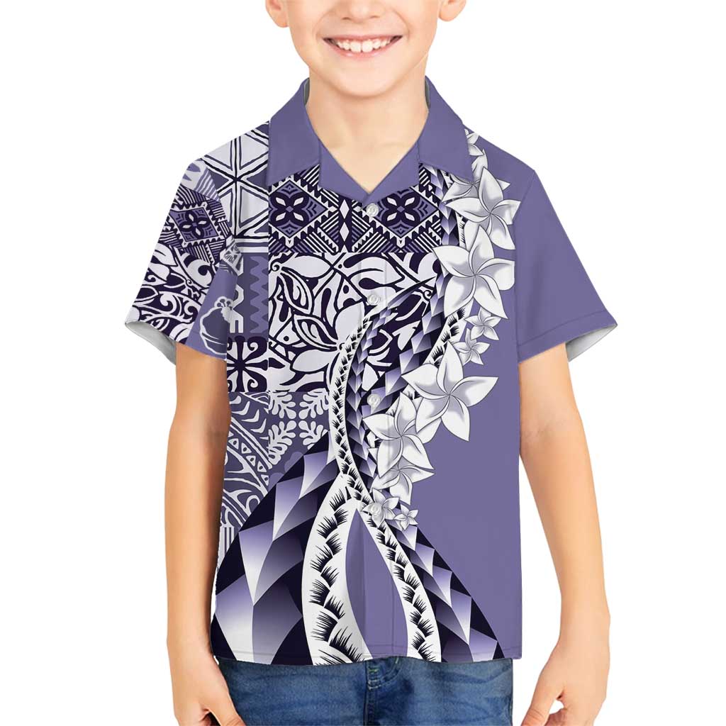Aloha Vintage Plumeria Hawaiian Tapa Pattern Family Matching Puletasi and Hawaiian Shirt Purple Hawaiian Tapa Pattern LT9 Son's Shirt Purple - Polynesian Pride
