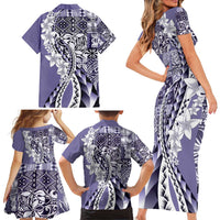 Aloha Vintage Plumeria Hawaiian Tapa Pattern Family Matching Short Sleeve Bodycon Dress and Hawaiian Shirt Purple Hawaiian Tapa Pattern - Polynesian Pride