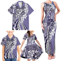 Aloha Vintage Plumeria Hawaiian Tapa Pattern Family Matching Tank Maxi Dress and Hawaiian Shirt Purple Hawaiian Tapa Pattern - Polynesian Pride
