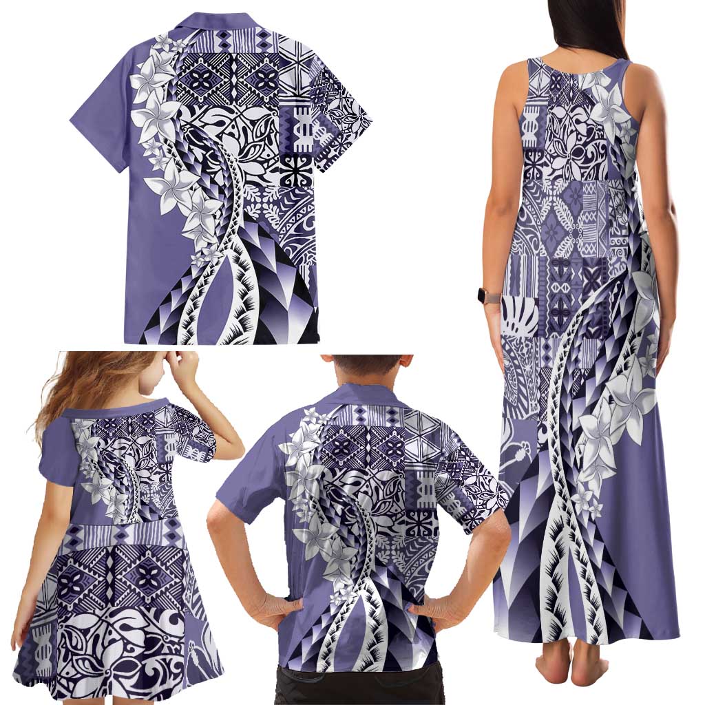 Aloha Vintage Plumeria Hawaiian Tapa Pattern Family Matching Tank Maxi Dress and Hawaiian Shirt Purple Hawaiian Tapa Pattern - Polynesian Pride