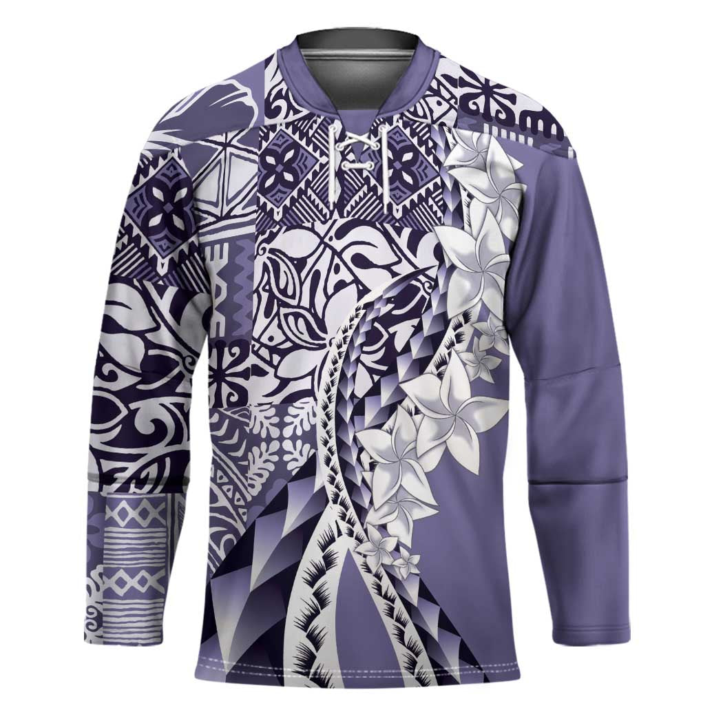 Aloha Vintage Plumeria Hawaiian Tapa Pattern Hockey Jersey Purple Hawaiian Tapa Pattern LT9 Unisex Purple - Polynesian Pride