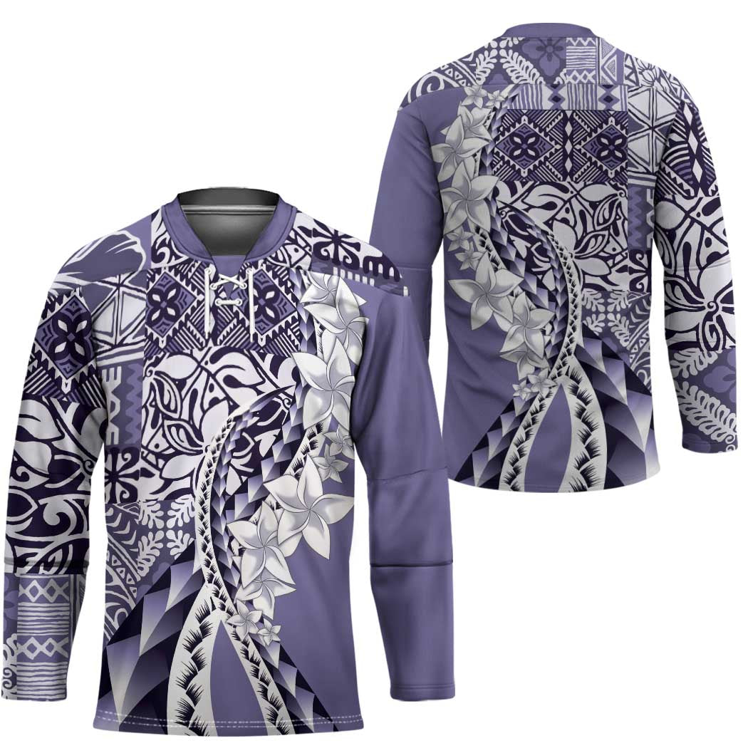 Aloha Vintage Plumeria Hawaiian Tapa Pattern Hockey Jersey Purple Hawaiian Tapa Pattern LT9 - Polynesian Pride