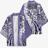 Aloha Vintage Plumeria Hawaiian Tapa Pattern Kimono Purple Hawaiian Tapa Pattern - Polynesian Pride