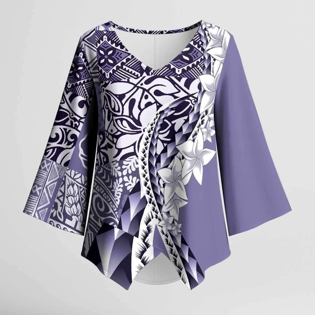 Aloha Vintage Plumeria Hawaiian Tapa Pattern Kimono Sleeve Blouse Purple Hawaiian Tapa Pattern LT9 Female Purple - Polynesian Pride