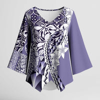 Aloha Vintage Plumeria Hawaiian Tapa Pattern Kimono Sleeve Blouse Purple Hawaiian Tapa Pattern LT9 Female Purple - Polynesian Pride