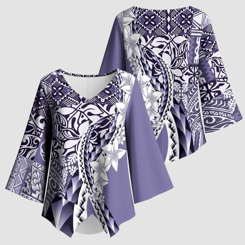 Aloha Vintage Plumeria Hawaiian Tapa Pattern Kimono Sleeve Blouse Purple Hawaiian Tapa Pattern LT9 - Polynesian Pride
