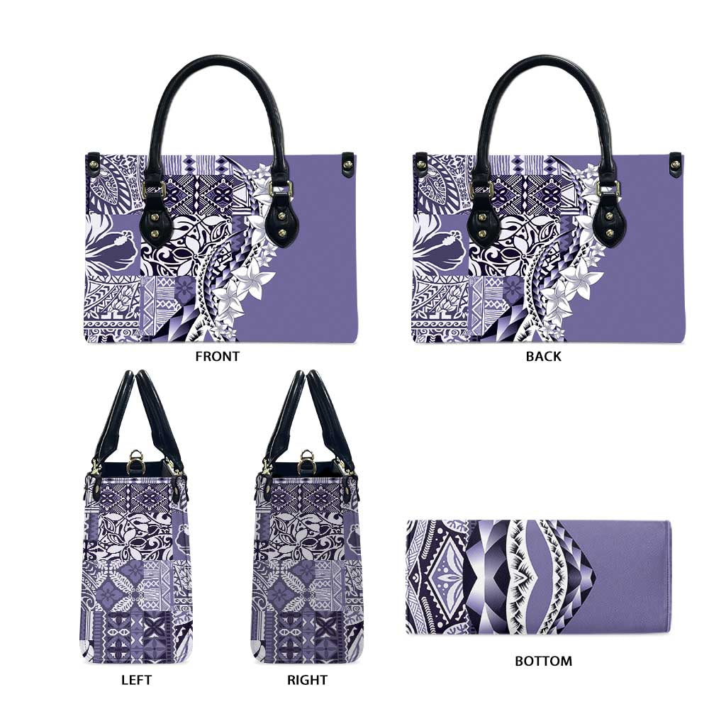 Aloha Vintage Plumeria Hawaiian Tapa Pattern Leather Bag Purple Hawaiian Tapa Pattern - Polynesian Pride