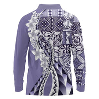 Aloha Vintage Plumeria Hawaiian Tapa Pattern Long Sleeve Polo Shirt Purple Hawaiian Tapa Pattern - Polynesian Pride