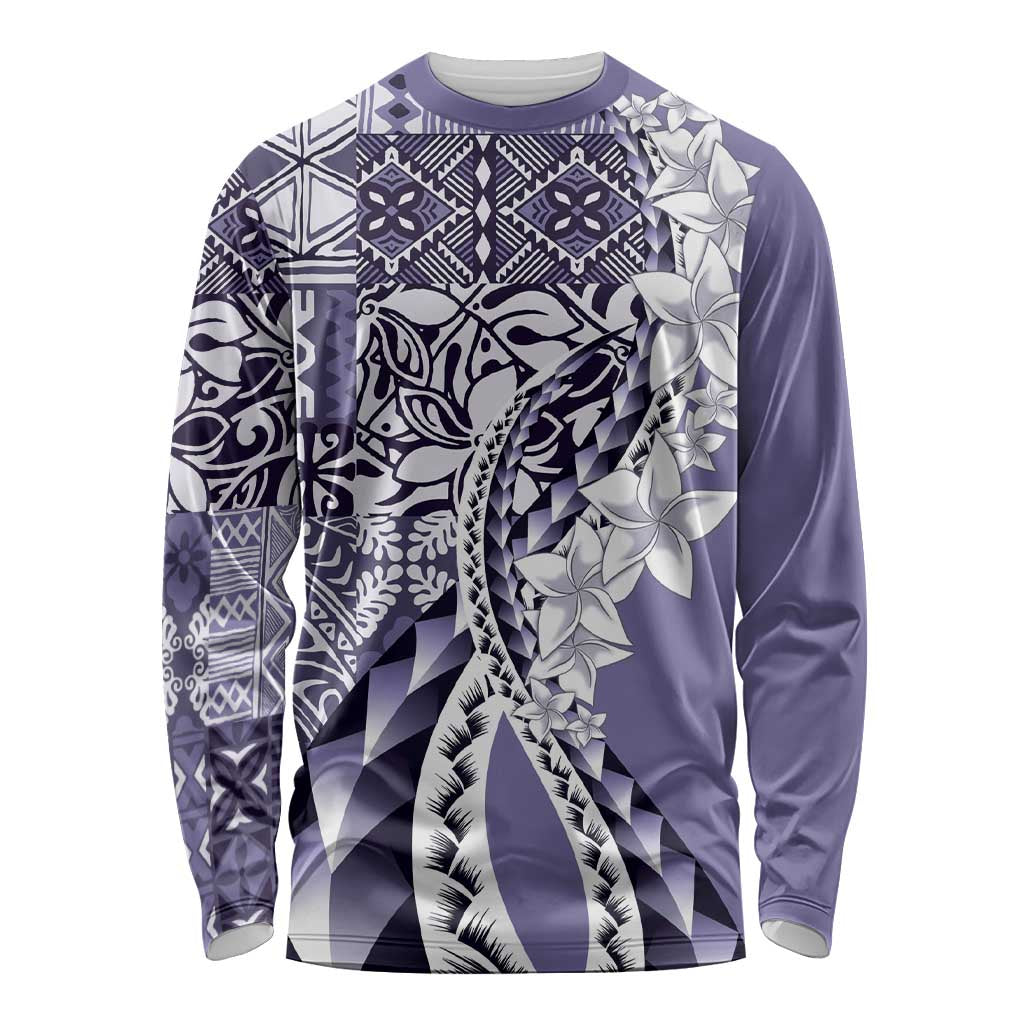 Aloha Vintage Plumeria Hawaiian Tapa Pattern Long Sleeve Shirt Purple Hawaiian Tapa Pattern LT9 Unisex Purple - Polynesian Pride