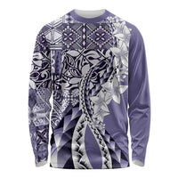 Aloha Vintage Plumeria Hawaiian Tapa Pattern Long Sleeve Shirt Purple Hawaiian Tapa Pattern LT9 Unisex Purple - Polynesian Pride
