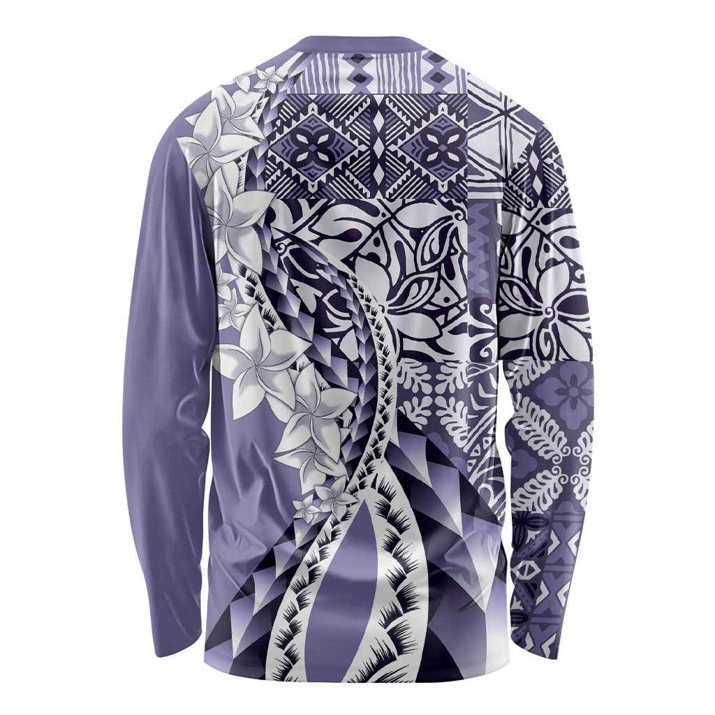 Aloha Vintage Plumeria Hawaiian Tapa Pattern Long Sleeve Shirt Purple Hawaiian Tapa Pattern LT9 - Polynesian Pride