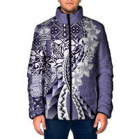 Aloha Vintage Plumeria Hawaiian Tapa Pattern Padded Jacket Purple Hawaiian Tapa Pattern LT9 Men Purple - Polynesian Pride