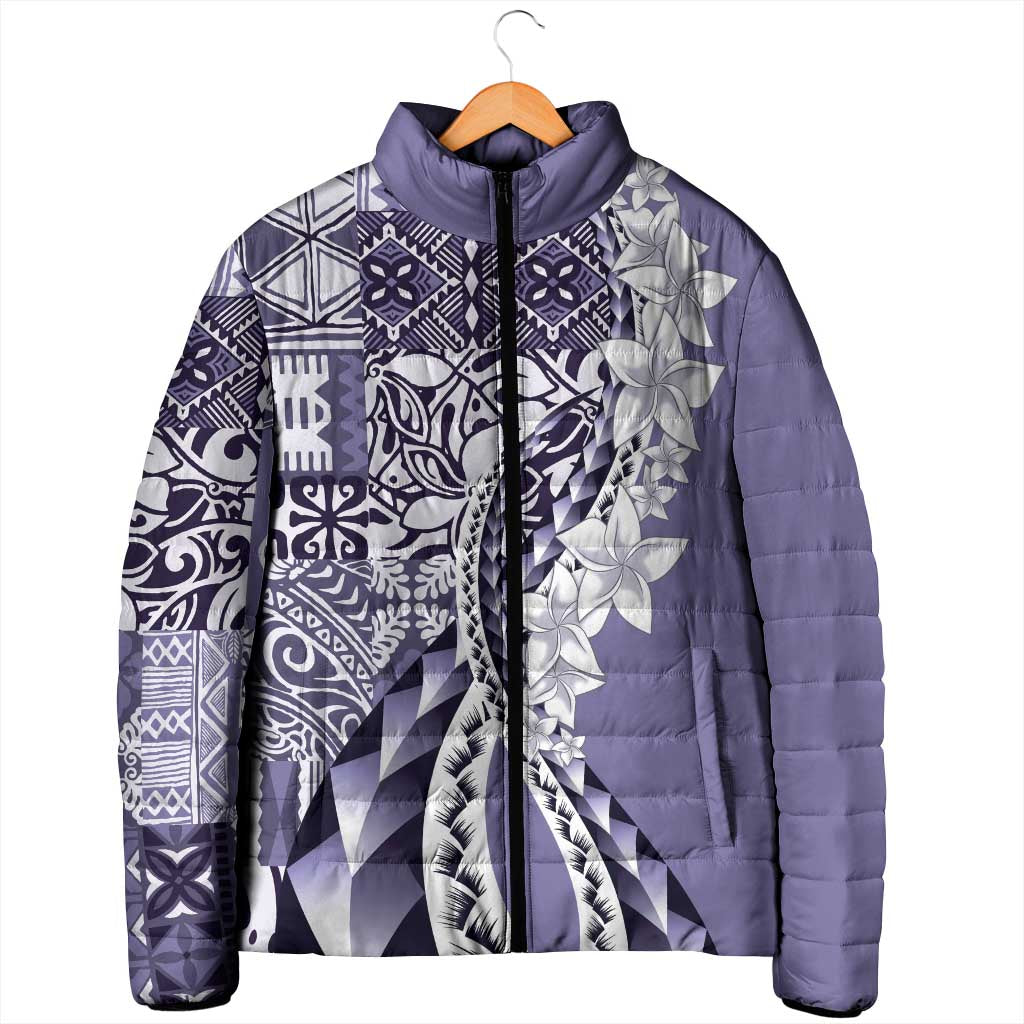 Aloha Vintage Plumeria Hawaiian Tapa Pattern Padded Jacket Purple Hawaiian Tapa Pattern LT9 - Polynesian Pride