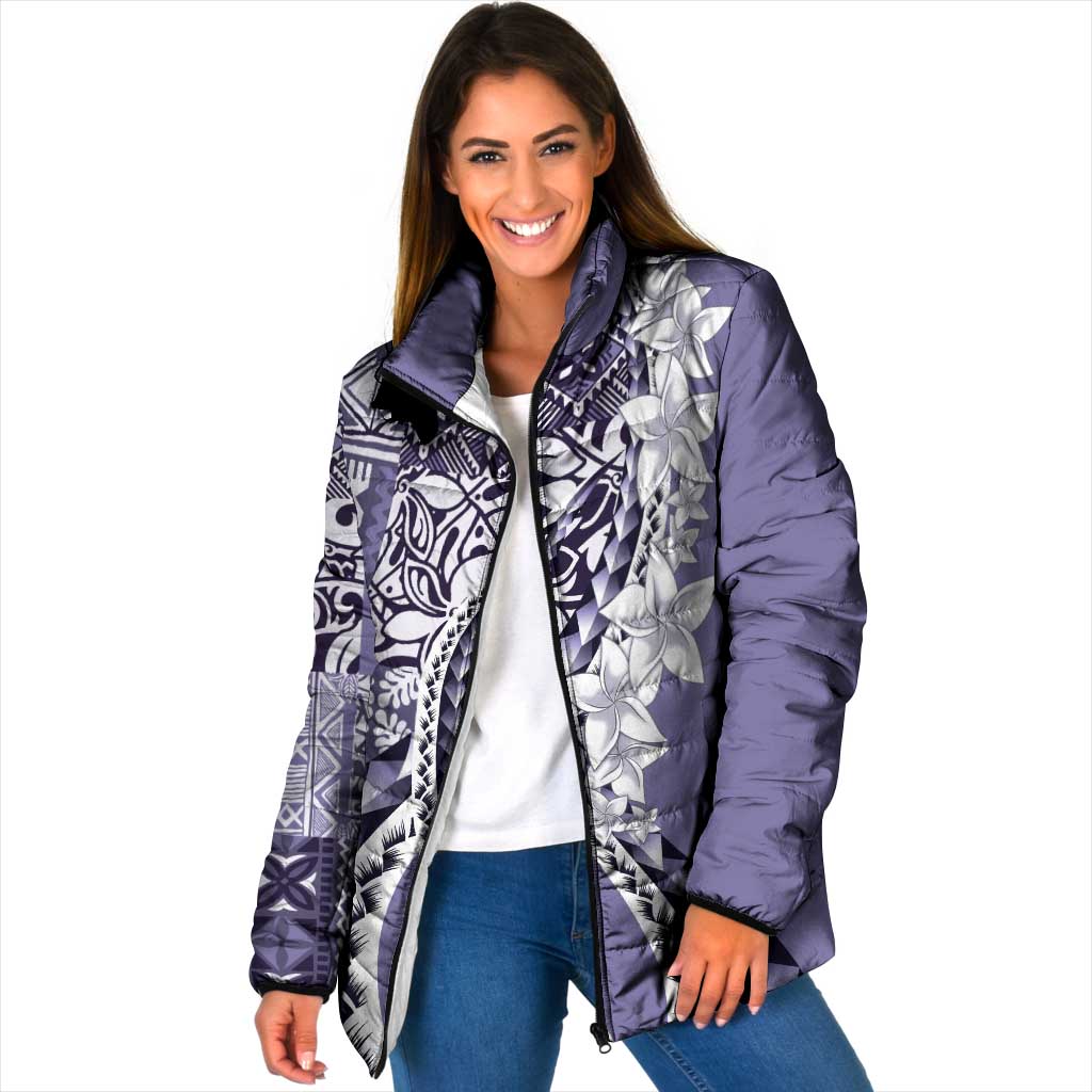 Aloha Vintage Plumeria Hawaiian Tapa Pattern Padded Jacket Purple Hawaiian Tapa Pattern LT9 Women Purple - Polynesian Pride