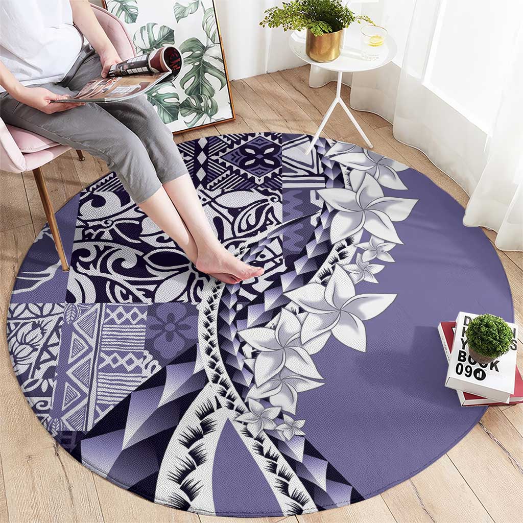 Aloha Vintage Plumeria Hawaiian Tapa Pattern Round Carpet Purple Hawaiian Tapa Pattern - Polynesian Pride