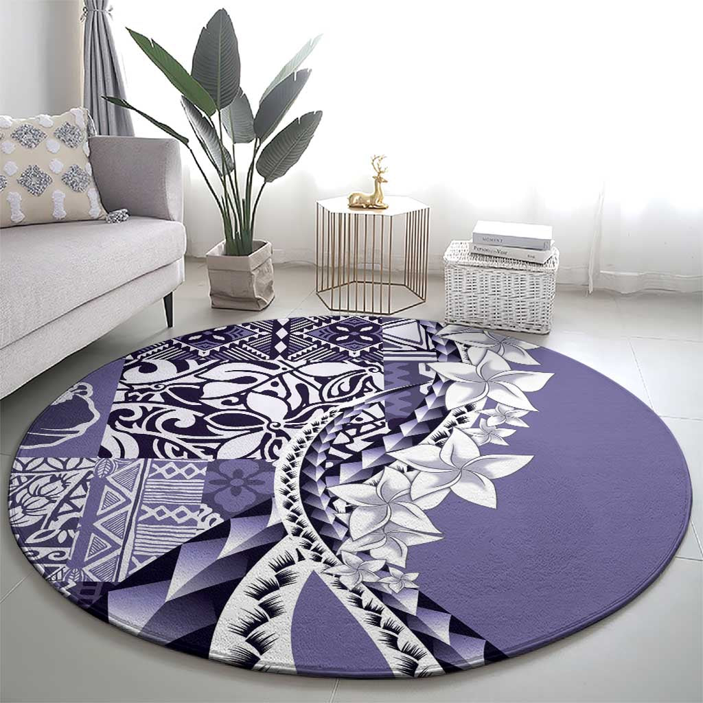 Aloha Vintage Plumeria Hawaiian Tapa Pattern Round Carpet Purple Hawaiian Tapa Pattern - Polynesian Pride