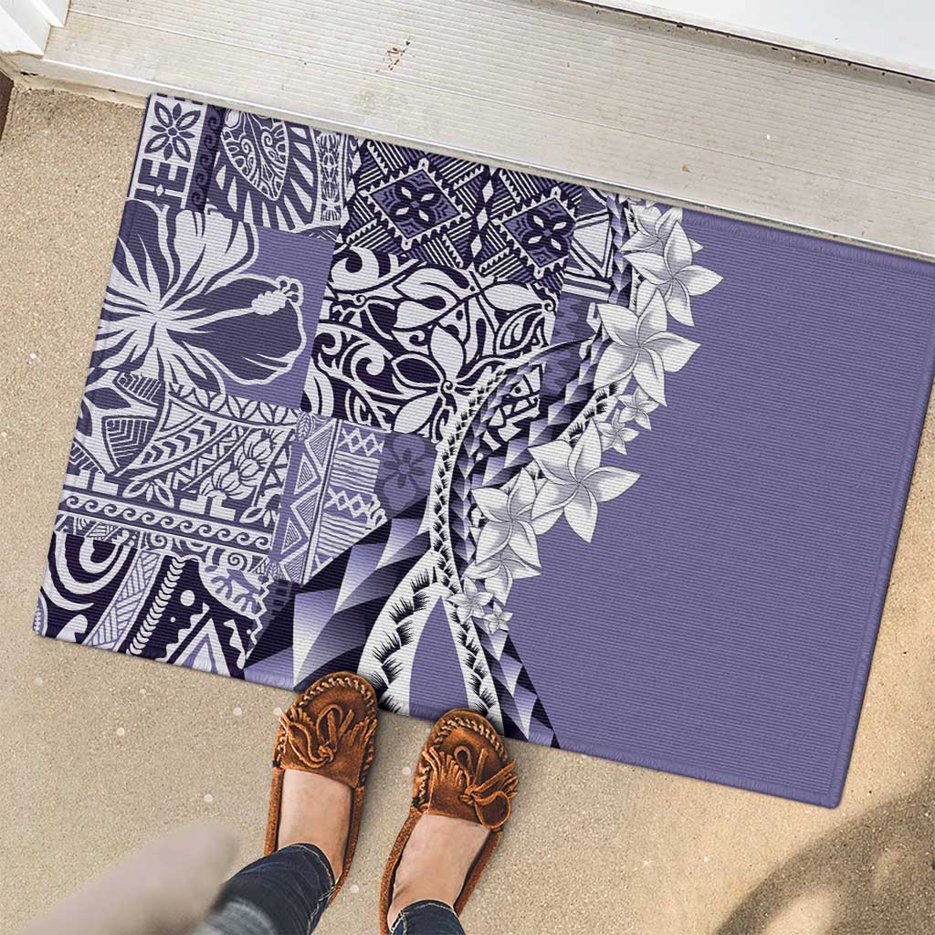 Aloha Vintage Plumeria Hawaiian Tapa Pattern Rubber Doormat Purple Hawaiian Tapa Pattern LT9 - Polynesian Pride