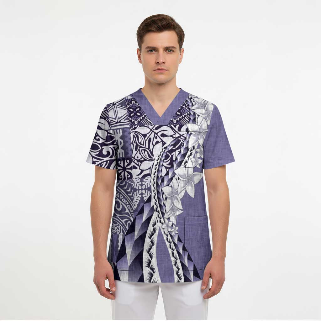 Aloha Vintage Plumeria Hawaiian Tapa Pattern Scrub Top Purple Hawaiian Tapa Pattern - Polynesian Pride