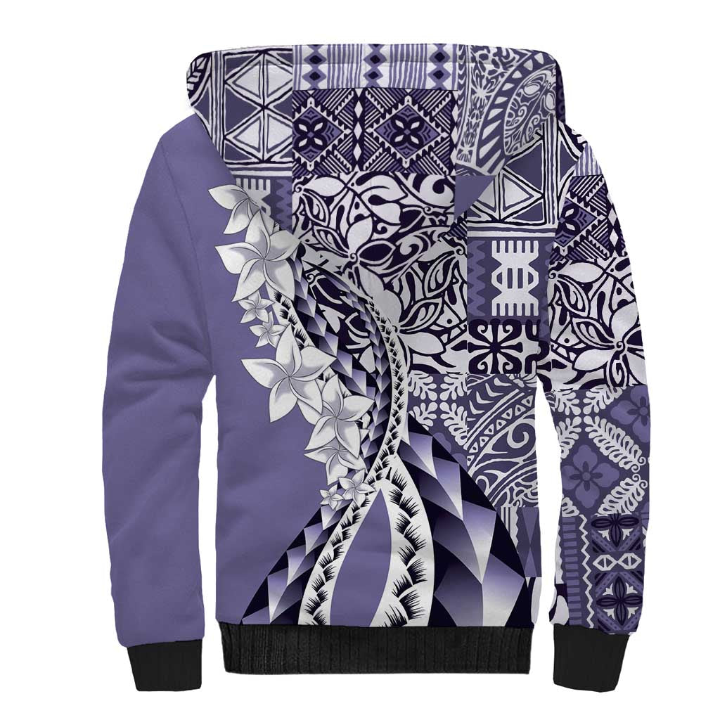 Aloha Vintage Plumeria Hawaiian Tapa Pattern Sherpa Hoodie Purple Hawaiian Tapa Pattern LT9 - Polynesian Pride