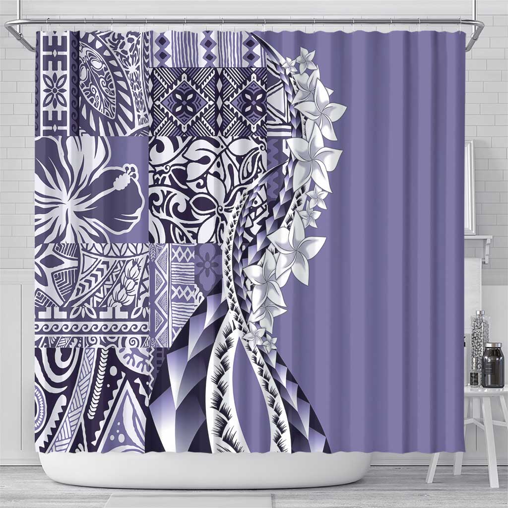 Aloha Vintage Plumeria Hawaiian Tapa Pattern Shower Curtain Purple Hawaiian Tapa Pattern - Polynesian Pride
