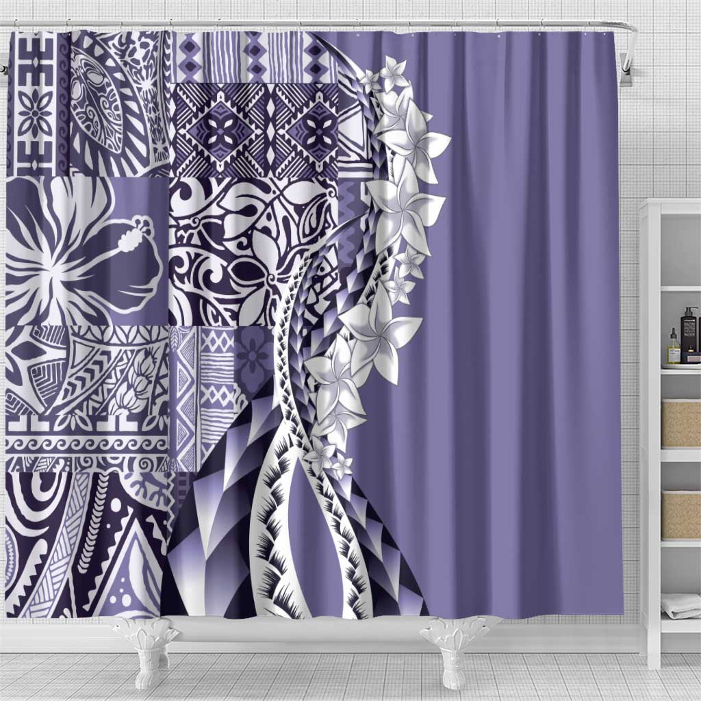 Aloha Vintage Plumeria Hawaiian Tapa Pattern Shower Curtain Purple Hawaiian Tapa Pattern - Polynesian Pride
