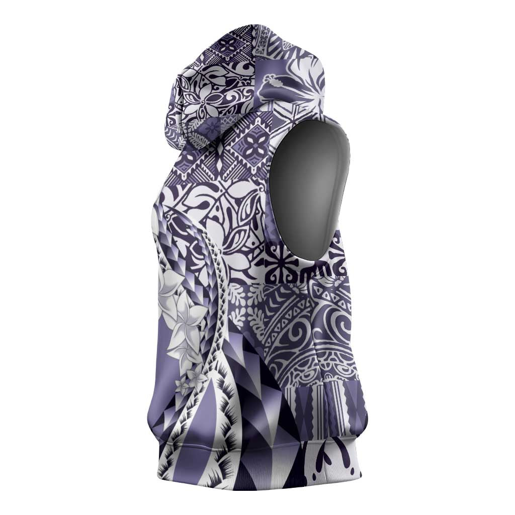 Aloha Vintage Plumeria Hawaiian Tapa Pattern Sleeveless Hoodie Purple Hawaiian Tapa Pattern LT9 - Polynesian Pride