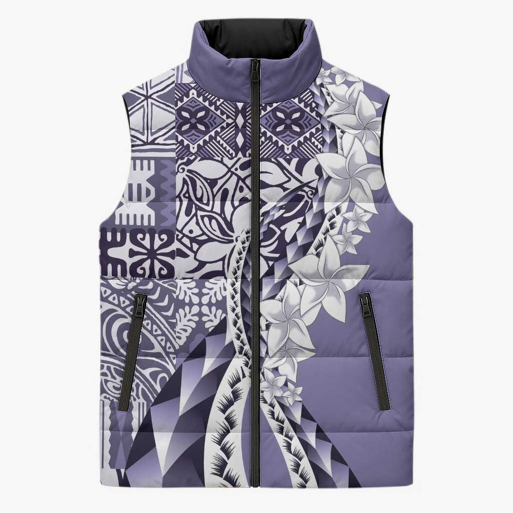 Aloha Vintage Plumeria Hawaiian Tapa Pattern Sleeveless Puffer Jacket Purple Hawaiian Tapa Pattern LT9 Unisex Purple - Polynesian Pride