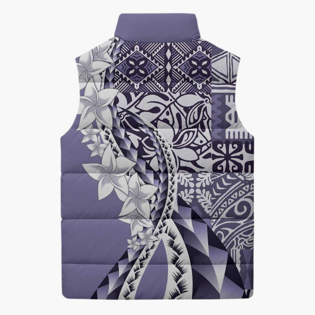 Aloha Vintage Plumeria Hawaiian Tapa Pattern Sleeveless Puffer Jacket Purple Hawaiian Tapa Pattern LT9 - Polynesian Pride