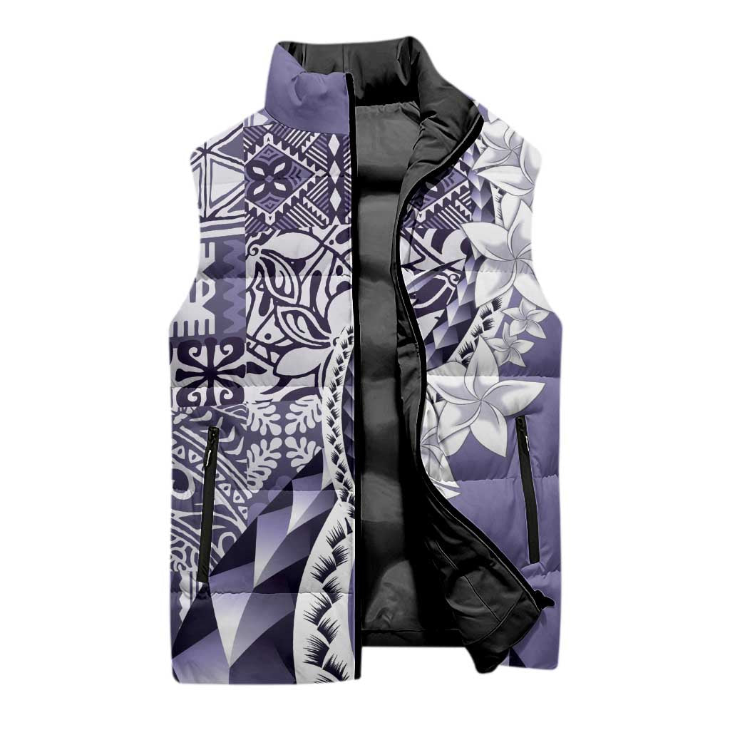 Aloha Vintage Plumeria Hawaiian Tapa Pattern Sleeveless Puffer Jacket Purple Hawaiian Tapa Pattern LT9 - Polynesian Pride