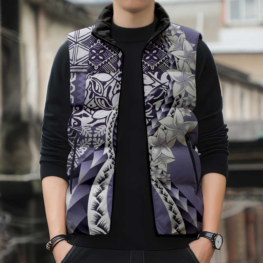 Aloha Vintage Plumeria Hawaiian Tapa Pattern Sleeveless Puffer Jacket Purple Hawaiian Tapa Pattern LT9 - Polynesian Pride