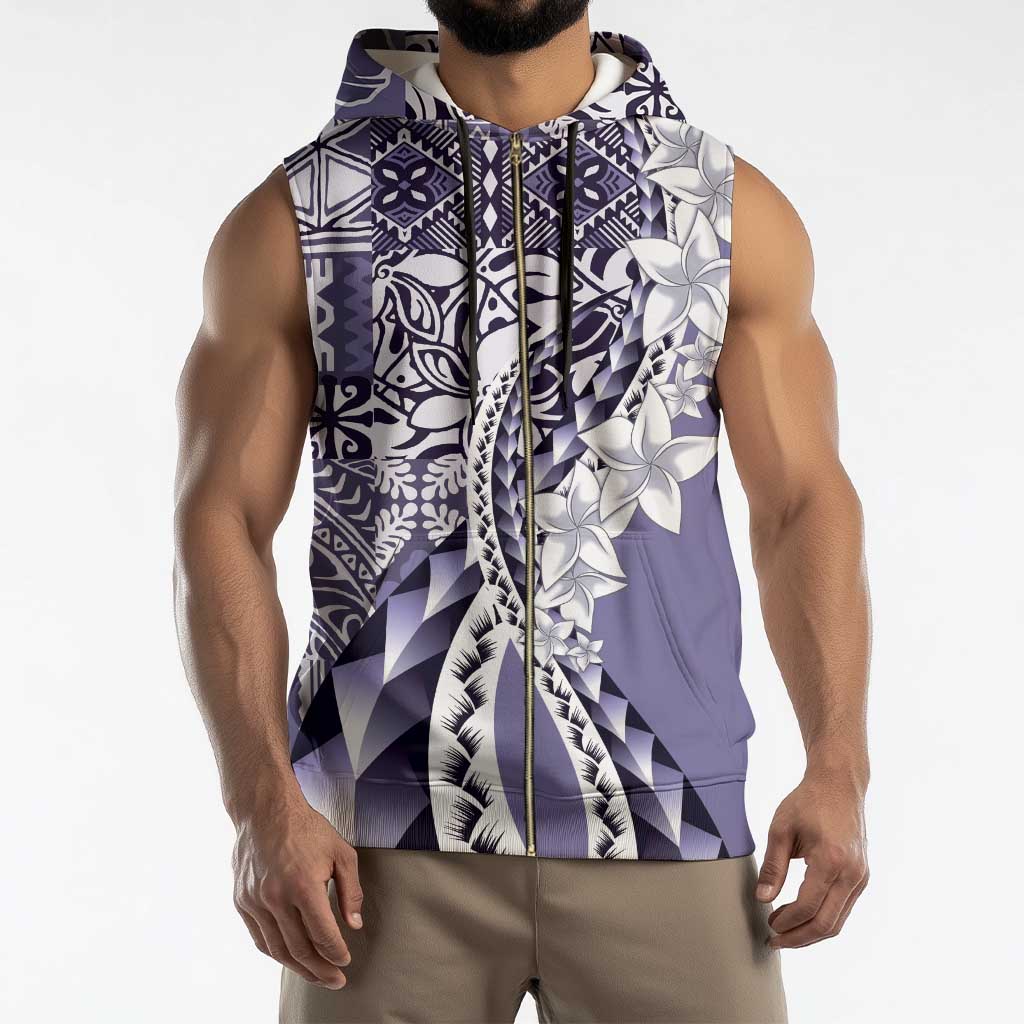 Aloha Vintage Plumeria Hawaiian Tapa Pattern Sleeveless Zip Hoodie Purple Hawaiian Tapa Pattern - Polynesian Pride