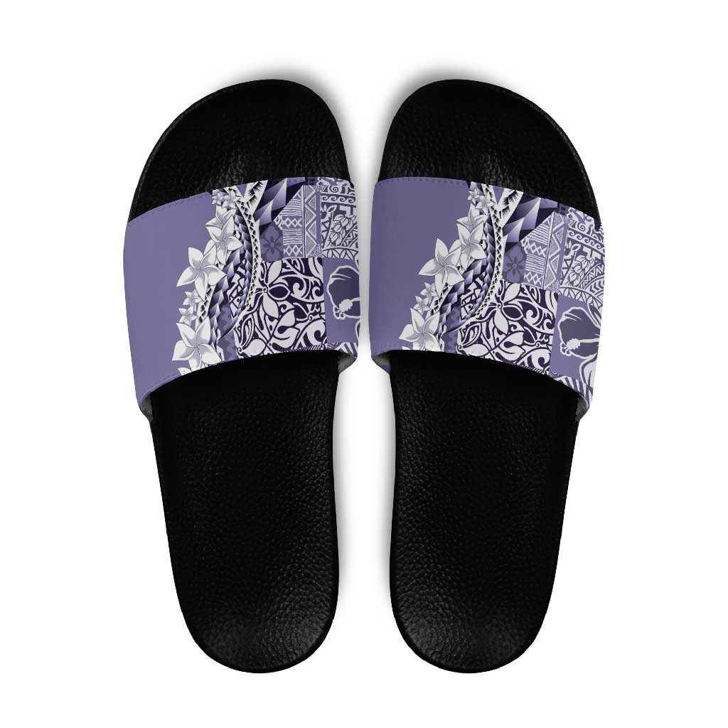 Aloha Vintage Plumeria Hawaiian Tapa Pattern Slide Sandals Purple Hawaiian Tapa Pattern - Polynesian Pride