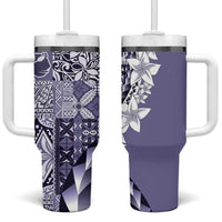 Aloha Vintage Plumeria Hawaiian Tapa Pattern Tumbler With Handle Purple Hawaiian Tapa Pattern - Polynesian Pride