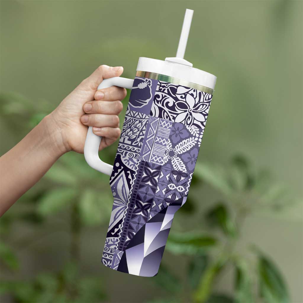 Aloha Vintage Plumeria Hawaiian Tapa Pattern Tumbler With Handle Purple Hawaiian Tapa Pattern - Polynesian Pride