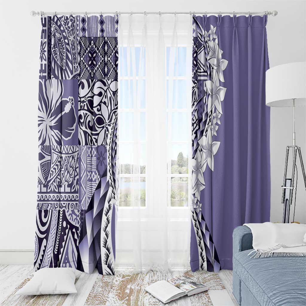 Aloha Vintage Plumeria Hawaiian Tapa Pattern Window Curtain Purple Hawaiian Tapa Pattern - Polynesian Pride