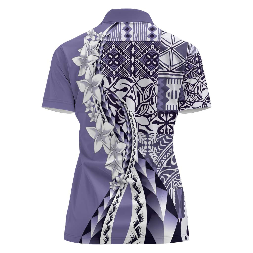 Aloha Vintage Plumeria Hawaiian Tapa Pattern Women Polo Shirt Purple Hawaiian Tapa Pattern - Polynesian Pride