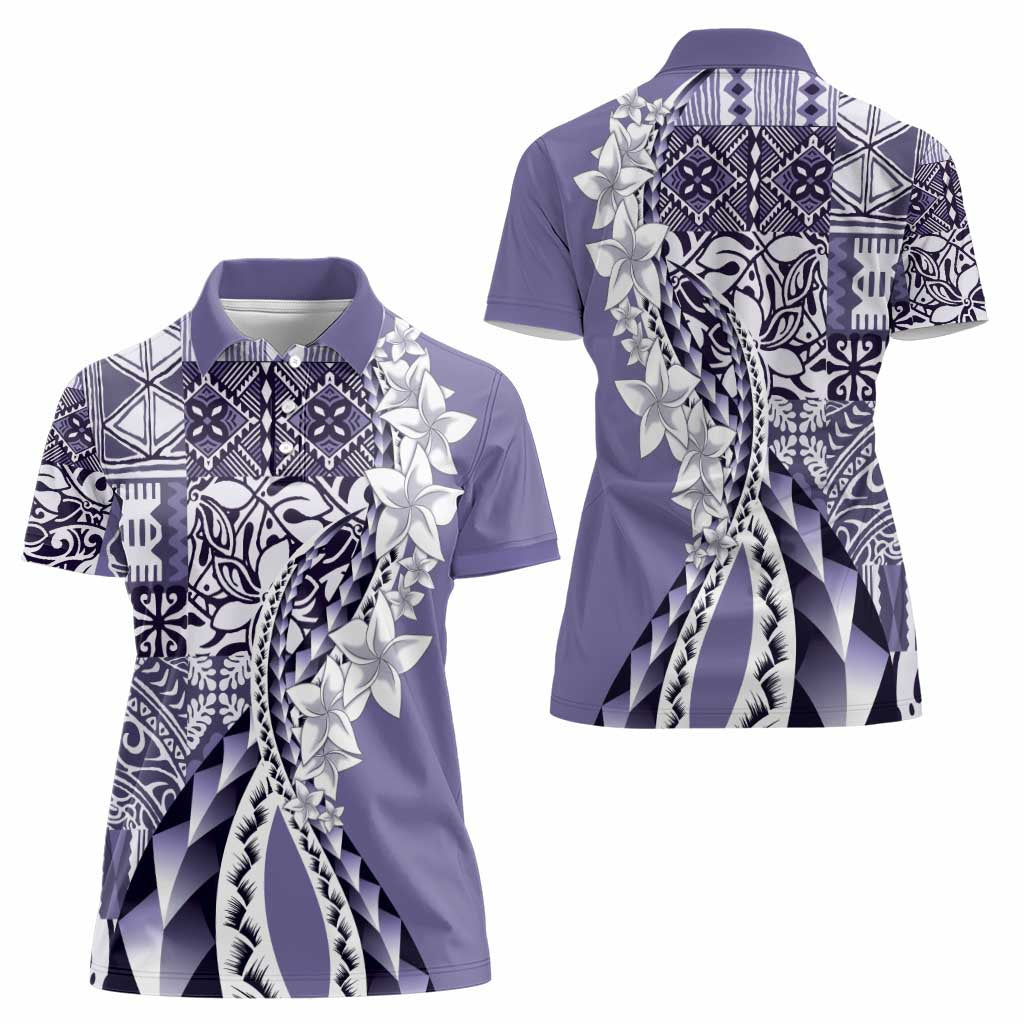 Aloha Vintage Plumeria Hawaiian Tapa Pattern Women Polo Shirt Purple Hawaiian Tapa Pattern - Polynesian Pride