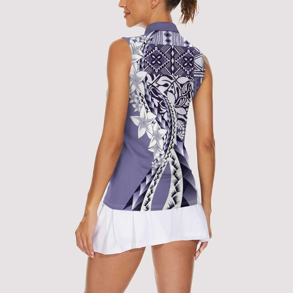 Aloha Vintage Plumeria Hawaiian Tapa Pattern Women Sleeveless Polo Shirt Purple Hawaiian Tapa Pattern - Polynesian Pride
