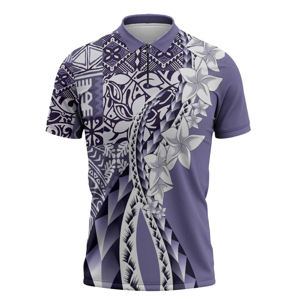 Aloha Vintage Plumeria Hawaiian Tapa Pattern Zipper Polo Shirt Purple Hawaiian Tapa Pattern - Polynesian Pride